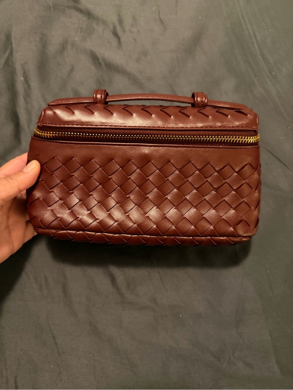 Woven Leather Vanity clutch purse burgundy